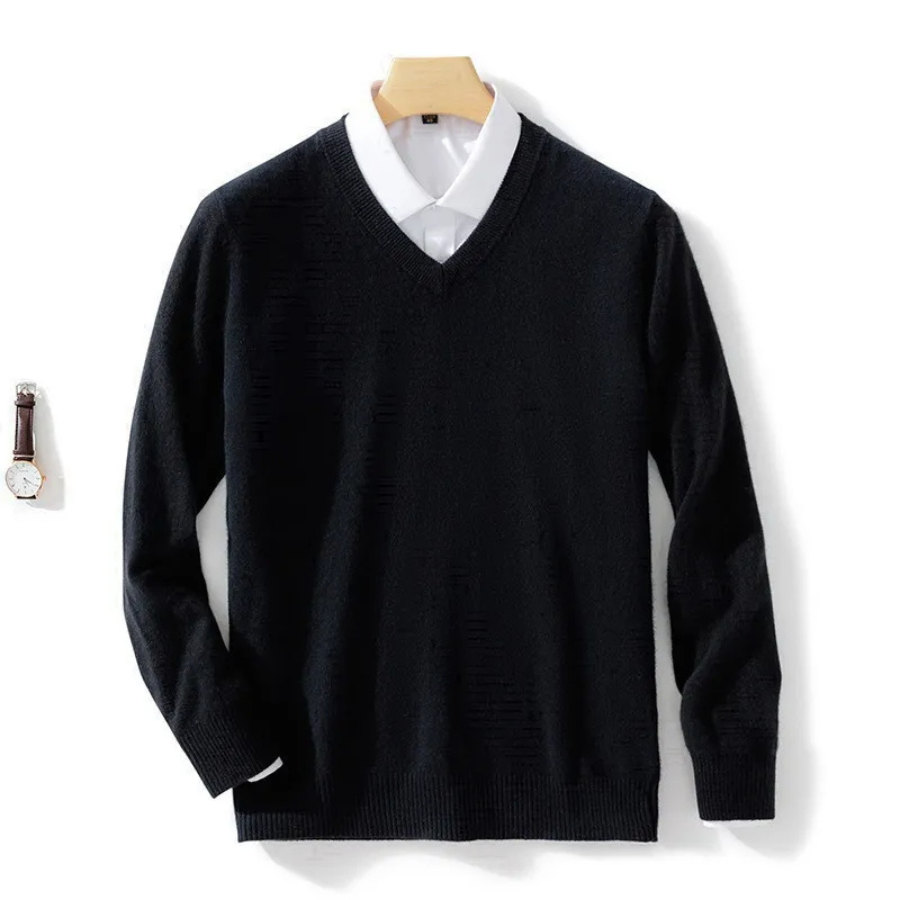 WW | Herren Wollpullover Mit V-ausschnitt Und Weichem Strick