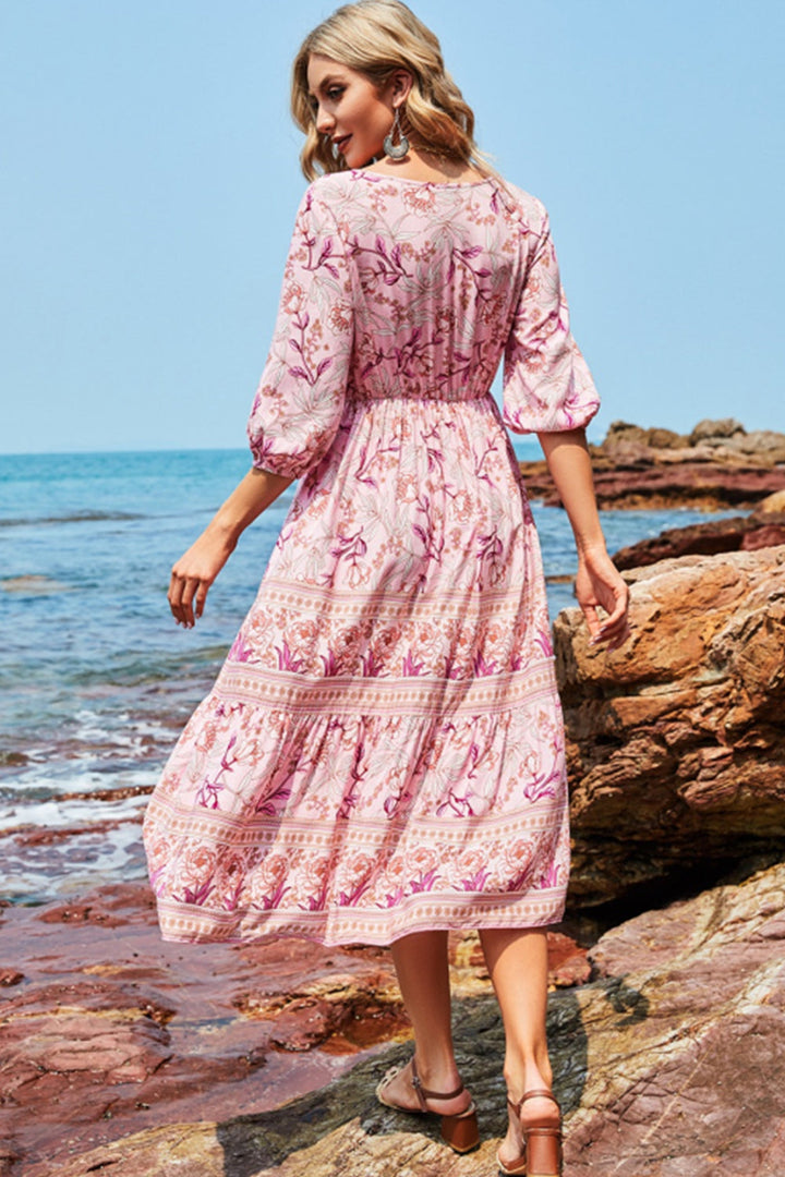 W&W Mode | Hohe Taille V-ausschnitt Boho Strandkleid
