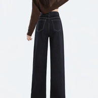 WW | Lockere Dunkle Hohe Taillen Bodenlange Denim Hose