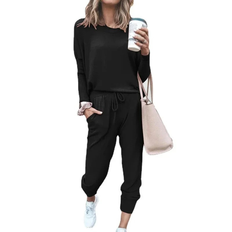 W&W Mode | Damen Hausanzug Bequemer Zweiteiler Mit Kordelzug Und Langarmshirt