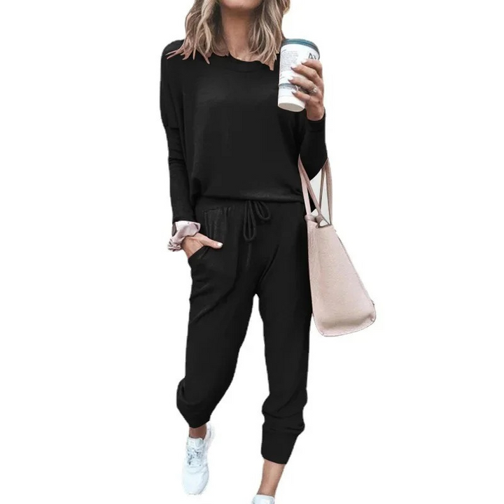 W&W Mode | Damen Hausanzug Bequemer Zweiteiler Mit Kordelzug Und Langarmshirt