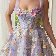 WW | Proof Of Perfection 3D Blume Bestickt Bindeband Mini Kleid