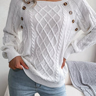 WW Pullover | Gestrickter eleganter Damen-Pullover mit Knöpfen und Rippenmotiv