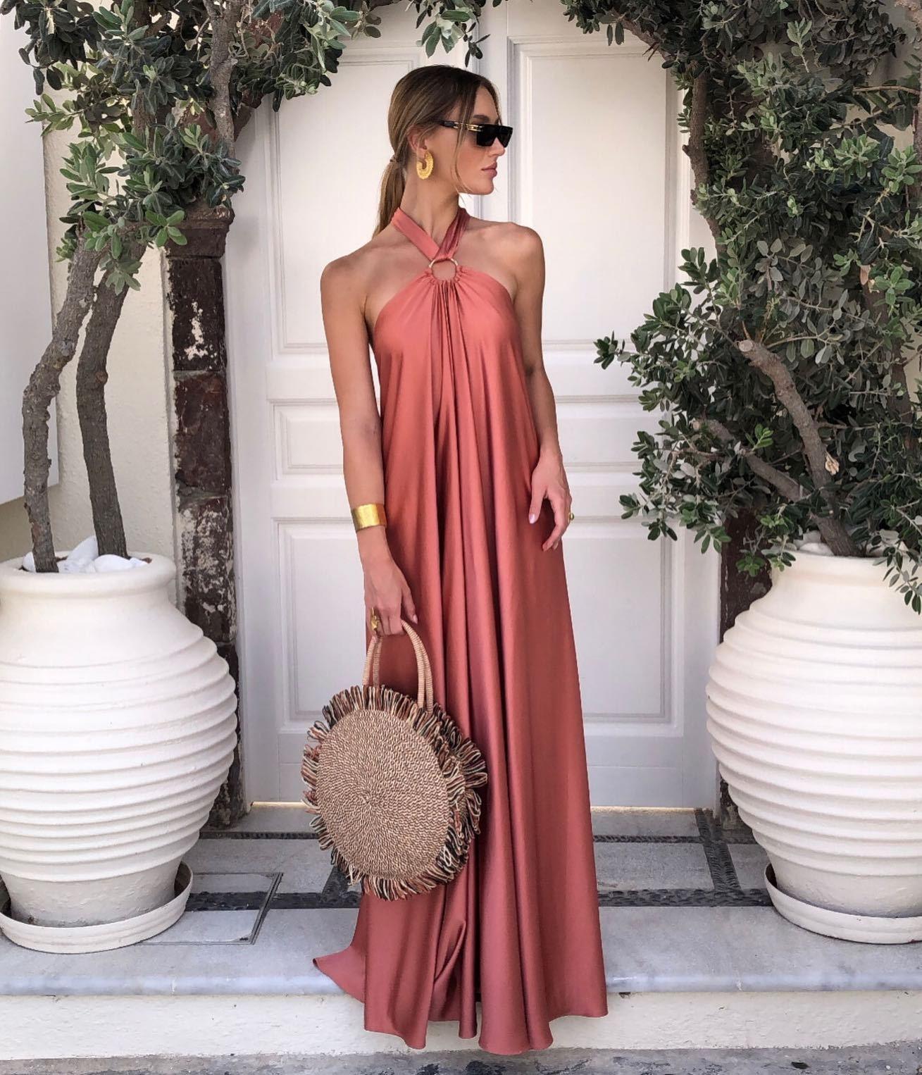 WW | Satin Halter Neck Maxi Dress für Frauen
