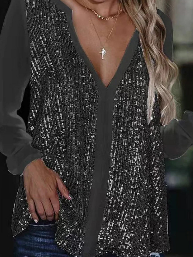 WW | Locker Fallende Damenbluse Mit V-Ausschnitt Elegantes Top