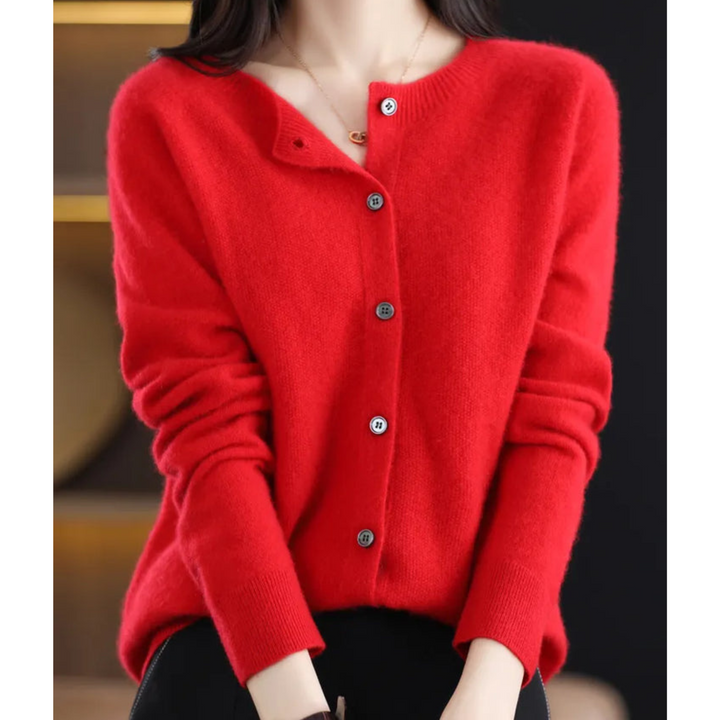 W&W Mode | Merinowolle Damen O-Ausschnitt Strickjacke Kaschmirpullover