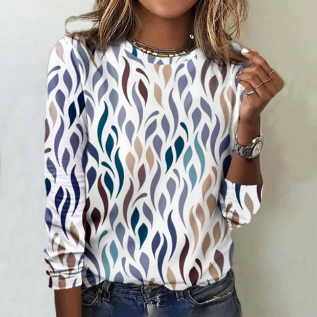 WW | Damen Lässig Bedrucktes Langarmshirt Trendiges Grafisches Design
