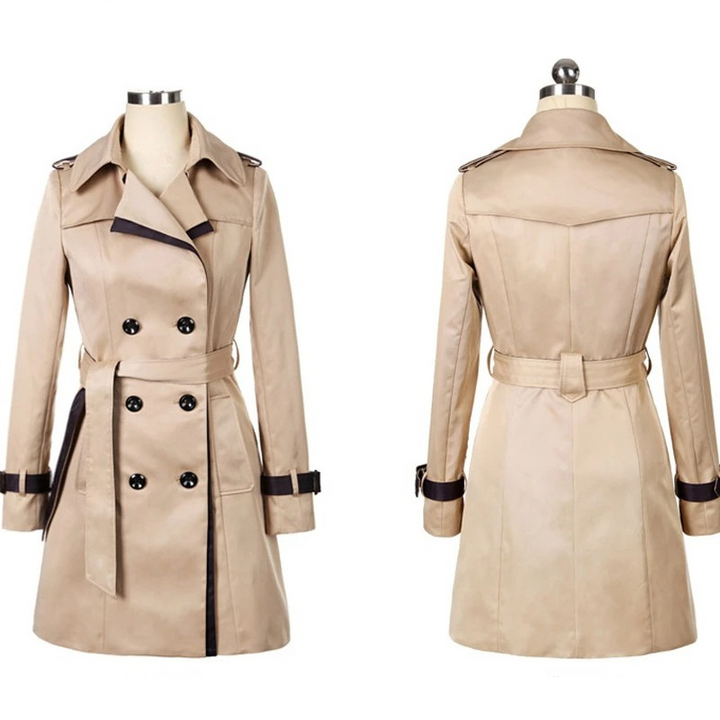 W&W Mode | Eleganter Trenchcoat Damen Doppelreiher, Tailliert, Mittellang