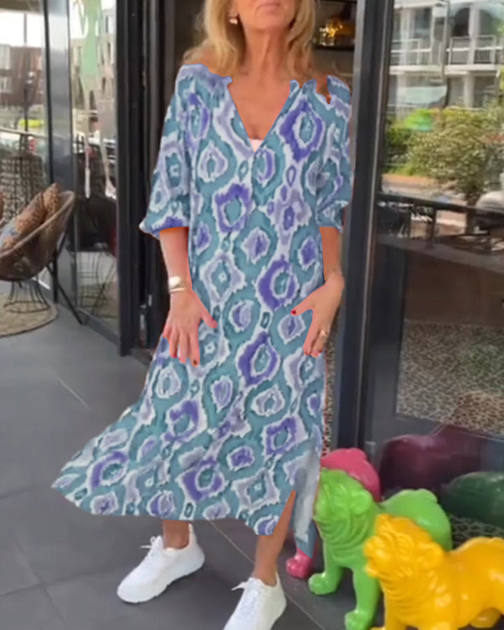 Damen Kleid mit Motivdruck und halben Ärmeln
