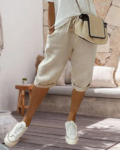 WW | Einfarbige Bequeme Bermudashorts mit Schnürung