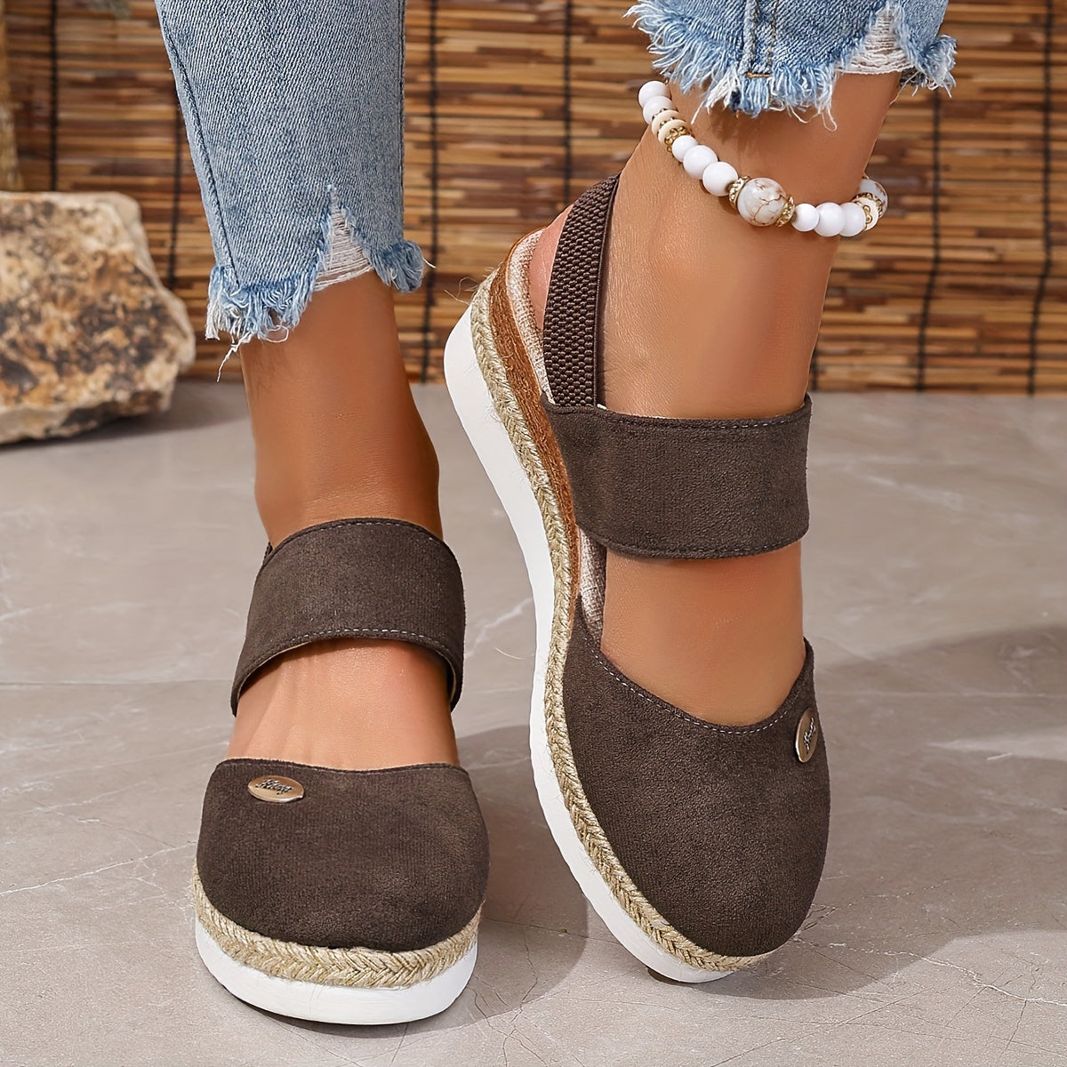 WW | Damen Sandalen Auf Plattform: Rutschfest, Geschlossene Zehe, Elastischer Riemen