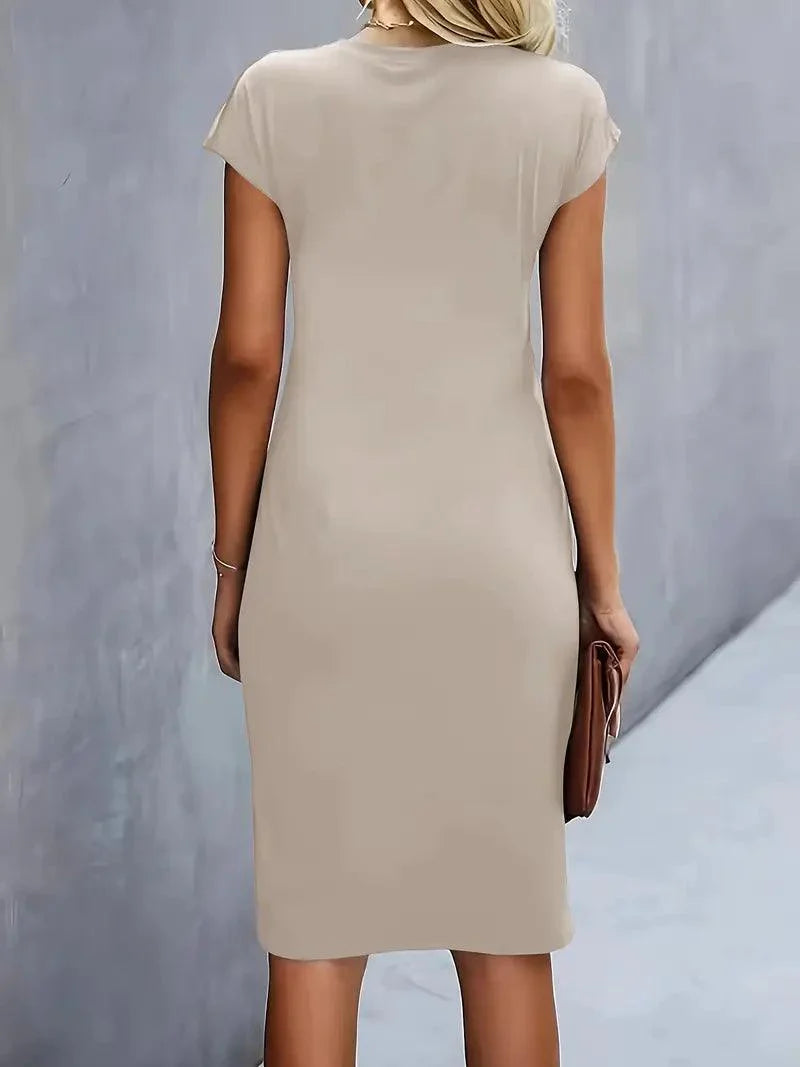 WW | Stilvolles Schmales Kleid Mit Rundhalsausschnitt
