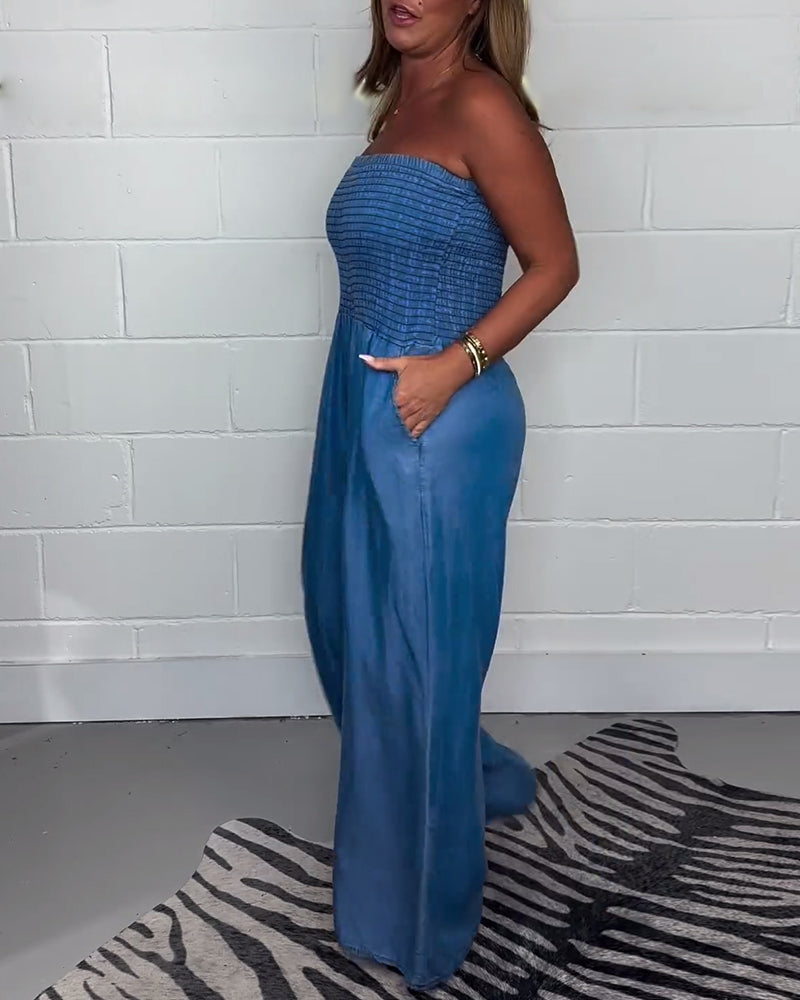 WW | Ärmelloser Jumpsuit mit Plissierung und einfarbigen Taschen