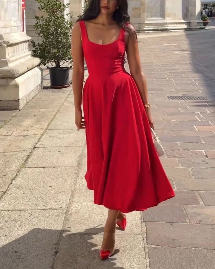 W&W Mode | Rotes Enges Midikleid Mit Trägern