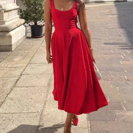 WW | Rotes Enges Midikleid Mit Trägern
