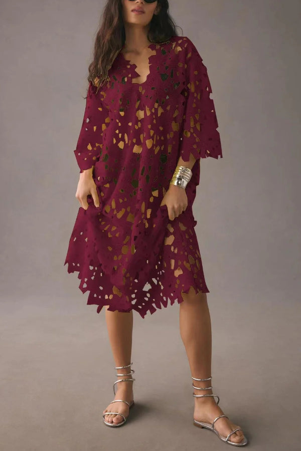 WW | Ich Gehören Hier Floral Øsen Spitze Cover Up Strand Midi Kleid