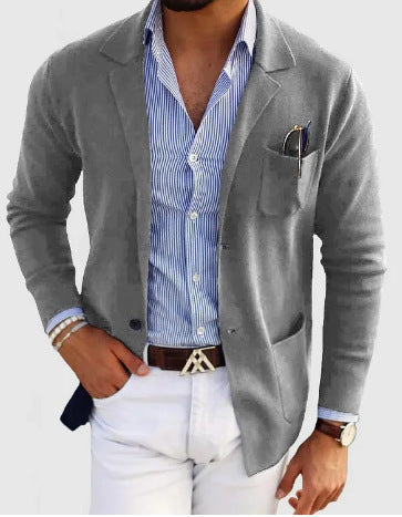 WW | Herren Strickjacke Mit Lässigen Knöpfen, Taschen Und Reverskragen, Einfarbig, Langärmelig