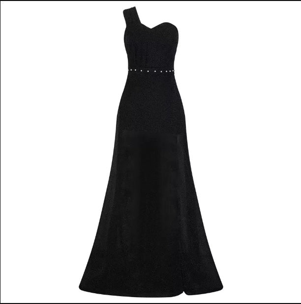 WW | Einseitiges Ärmelloses Glänzendes Split Kleid