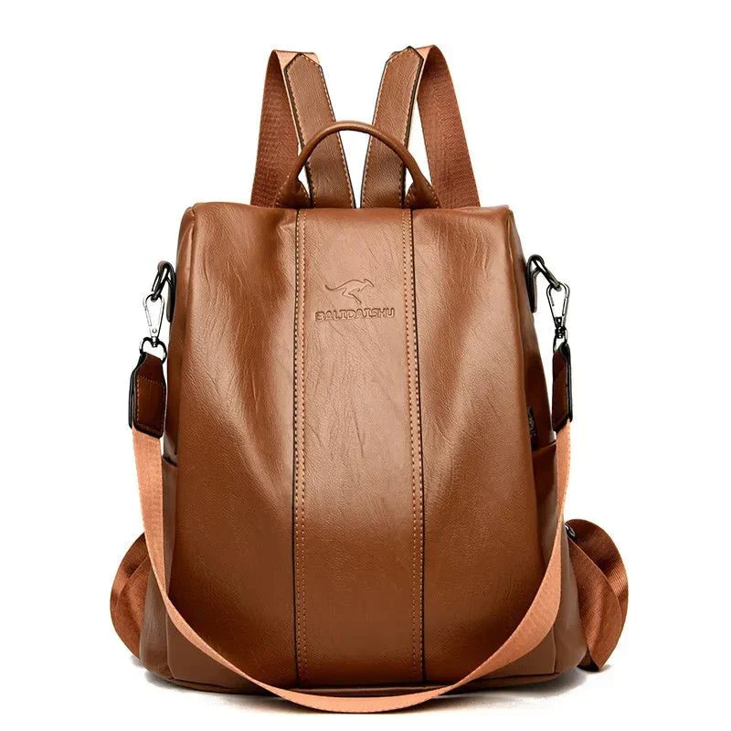 WW – Damen-Lederrucksack mit dickem und strapazierfähigem PU-Leder, weichen Tragegurten, mehreren Reißverschlussfächern