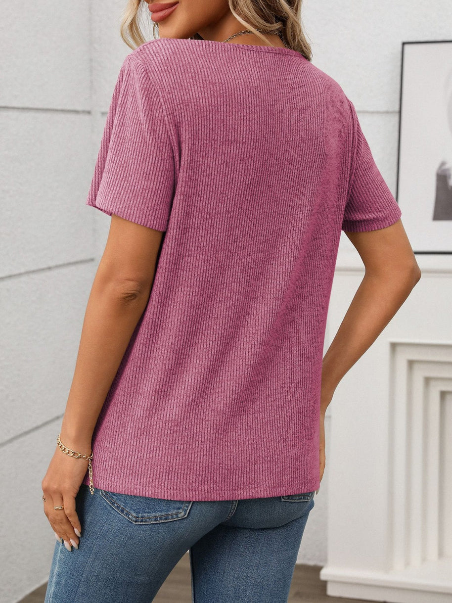 WW | Geripptes V-Ausschnitt Kurzarm T-Shirt