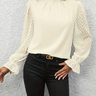 WW Bluse | Schicker plissierter top mit netzärmeln für damen