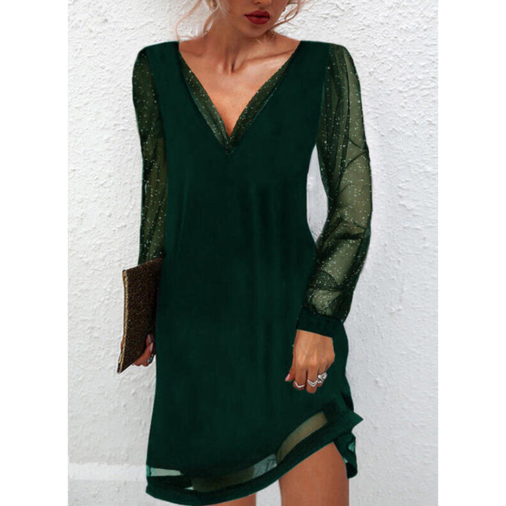 W&W Mode | Solides Kleid Mit Spitzenbesatz Und V-Ausschnitt