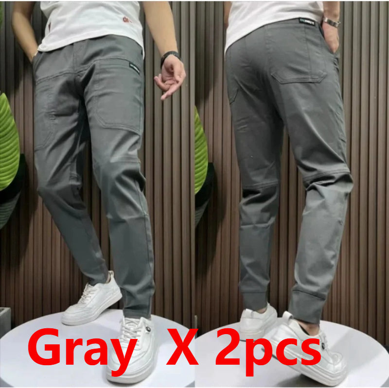 WW | Hoch Elastische Lässige Hose Mit Sechs Taschen Und Stickerei Aus Ice Silk