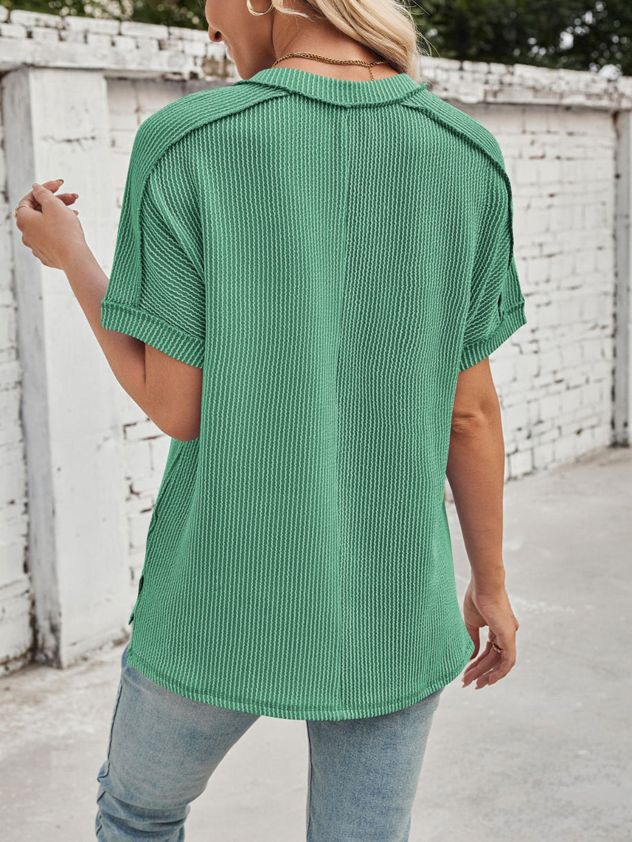WW | Cord-Ripp V-Ausschnitt Kurzarm T-Shirt
