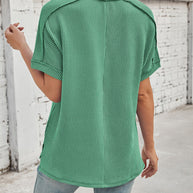 WW | Cord-Ripp V-Ausschnitt Kurzarm T-Shirt
