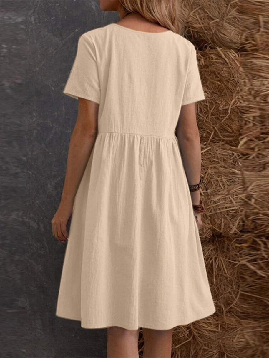 W&W | Lose Tasche einfarbig Rundhalsausschnitt Kleid