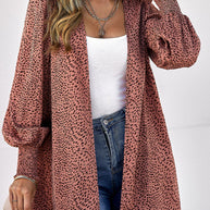 Strickjacke mit Leopardenmuster und Ballonärmeln