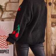 WW | Gebundene Kirsche Rundhalsausschnitt Langarm Cardigan