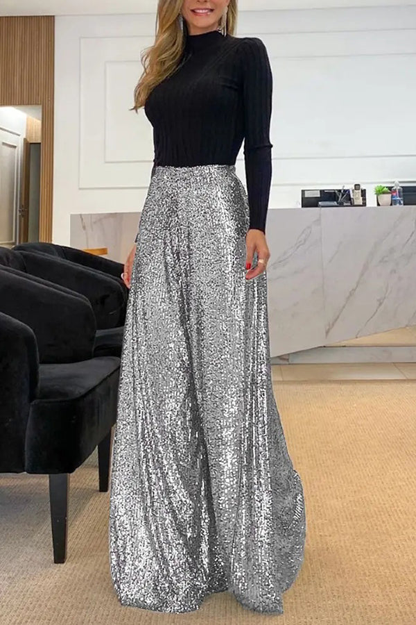 WW | Splash Of Luxury Pailletten Elastischer Bund Flared Hosen
