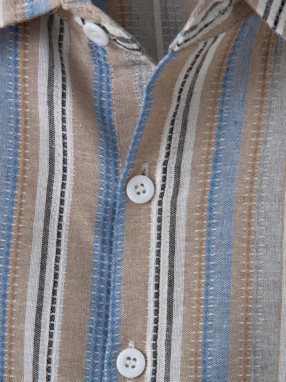 WW | Gestreiftes Baumwoll Leinen Herrenhemd für entspannte Looks