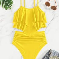 WW | Raffung, Geschichtete Zweiteiliges Schwarzes Tankini für Damen