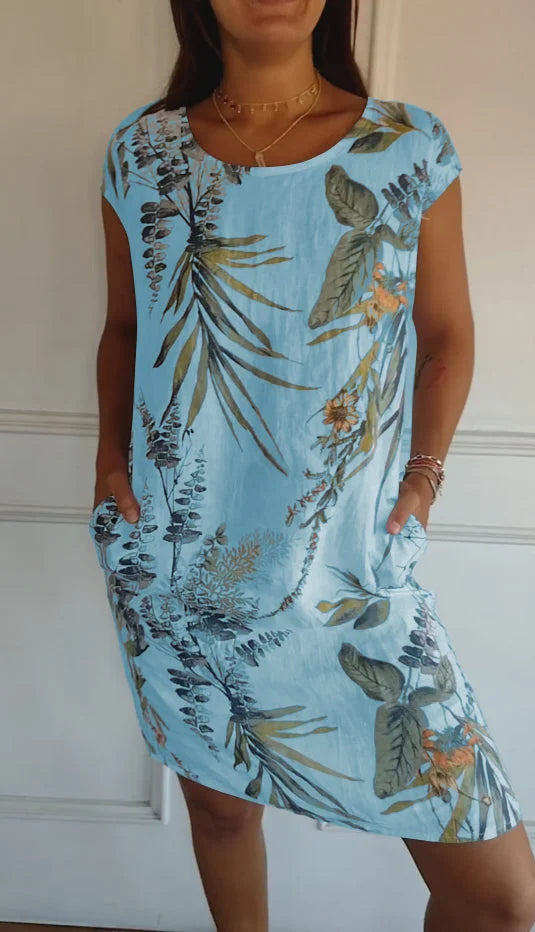 WW | Damen Bedrucktes Baumwoll- und Leinenkleid