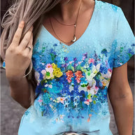 WW | T-Shirt mit V-Ausschnitt und Floralem Druck