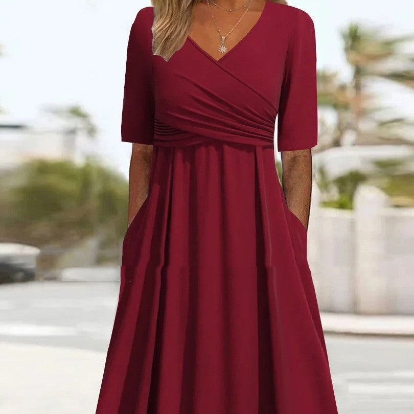 WW | Blaues, Schlichtes Midikleid Mit V-ausschnitt