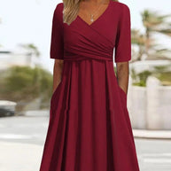 WW | Blaues, Schlichtes Midikleid Mit V-ausschnitt