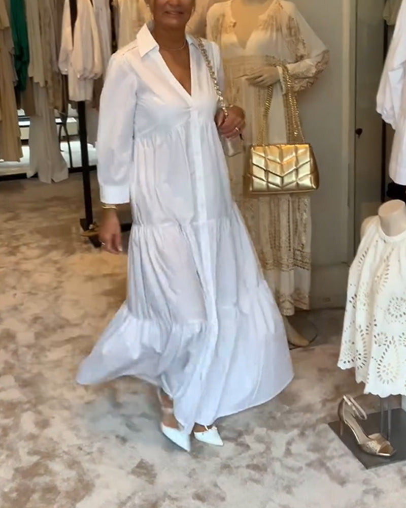 WW | Lange Weiße Kleid mit Hemdkragen