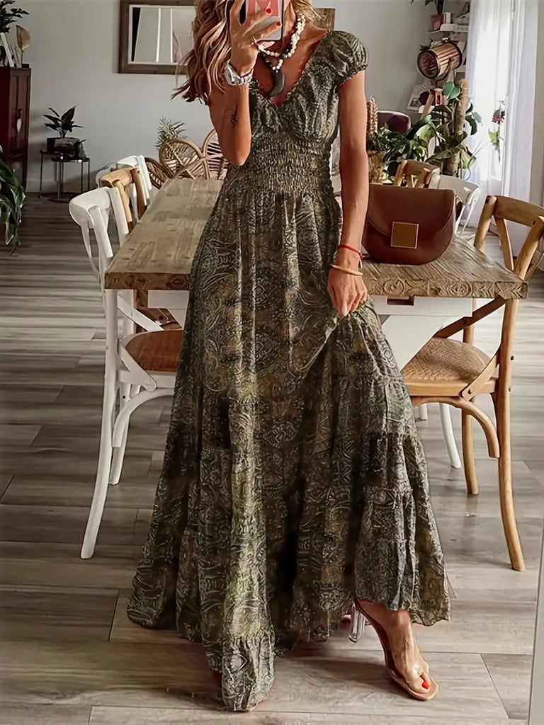WW | Lange Swingkleid mit Rüschen Am Ausschnitt Blumenmuster