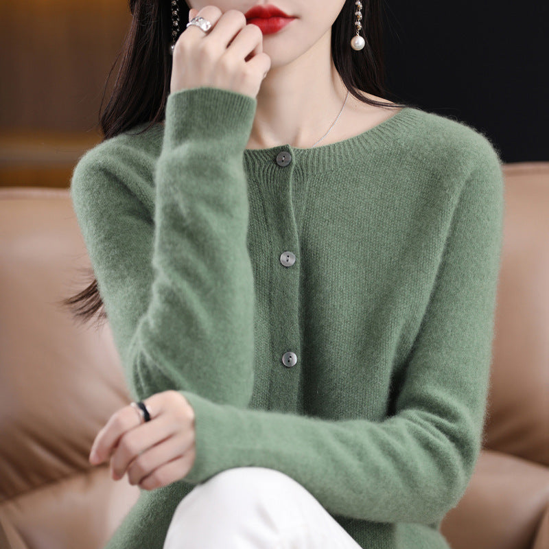 WW | Lockerer Damen Cashmere Strickjacke Mit Rundhalsausschnitt Aus Hochwertiger Veganer Wolle