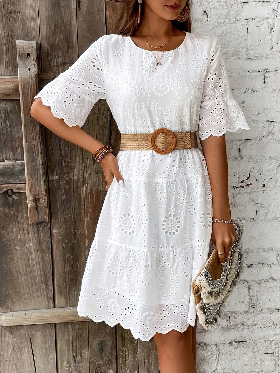 WW | Weiße Spitzenkleid für Damen Leicht, Bestickt und Sommerlich
