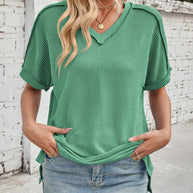 WW | Cord-Ripp V-Ausschnitt Kurzarm T-Shirt