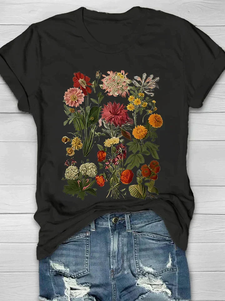 W&W Mode | Weinlese Blumen T-shirt Retro Stil Für Lässige Chic