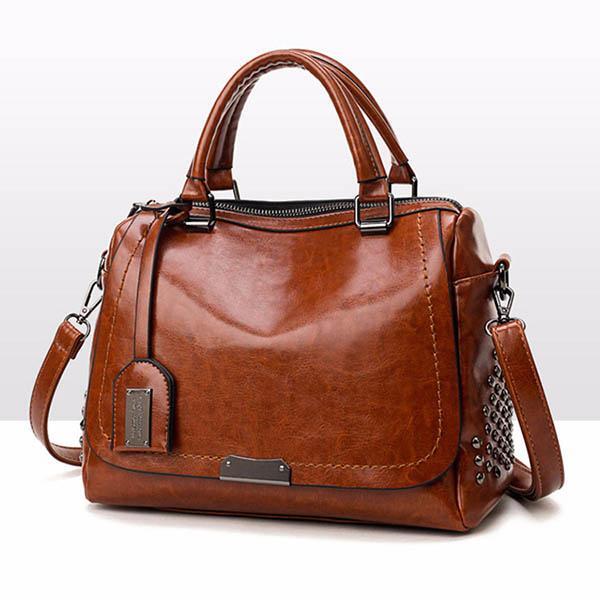W&W Mode - Luxuriöse Leder Handtasche, Eleganter Nietenbesatz