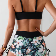 WW | 2 Teiliges Bikini Mit Grünem Blumenmuster Und Hoher Taille