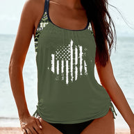 WW | Tankini Satz Mit Amerikanischer Flagge Und Verstellbarem Kordelzug Für Frauen