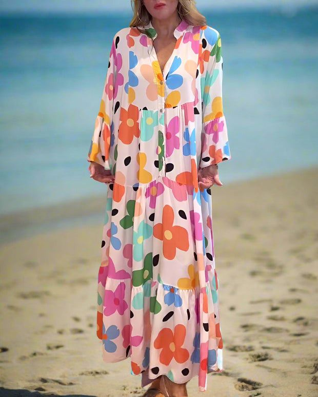 Noa - Lässiges Kleid mit Trompetenärmeln und Blumenmuster