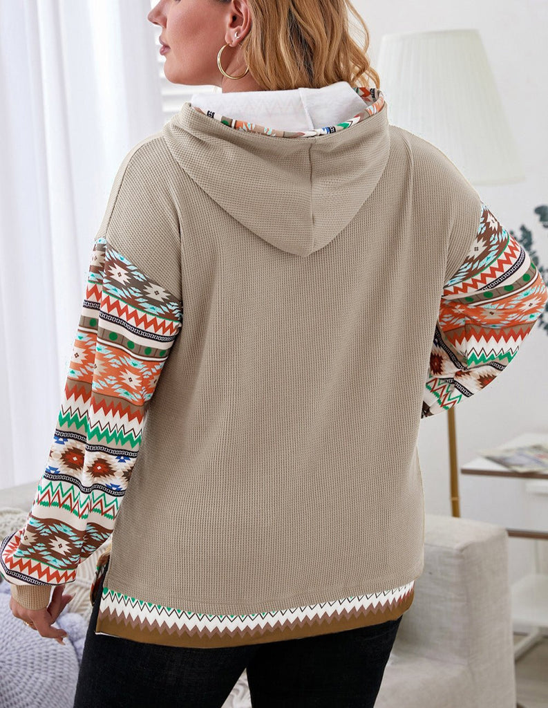 WOLFF | Bohemian Herbst Aztec Patchwork Ärmel Hoodie für Frauen